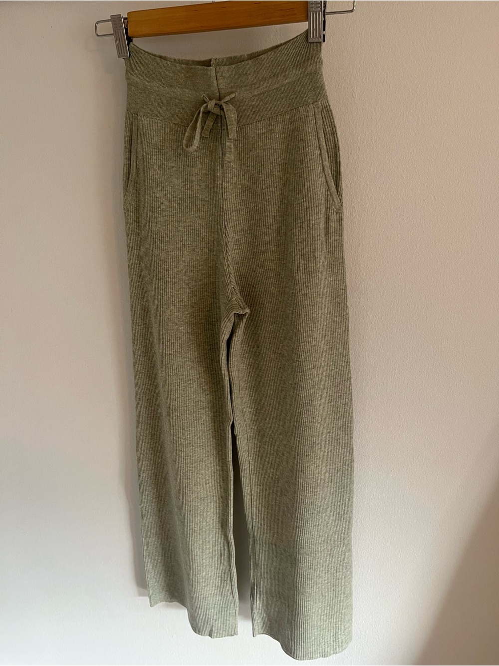 Uniqlo Japan Sage Green Ribbed Wide-Leg Track Pants